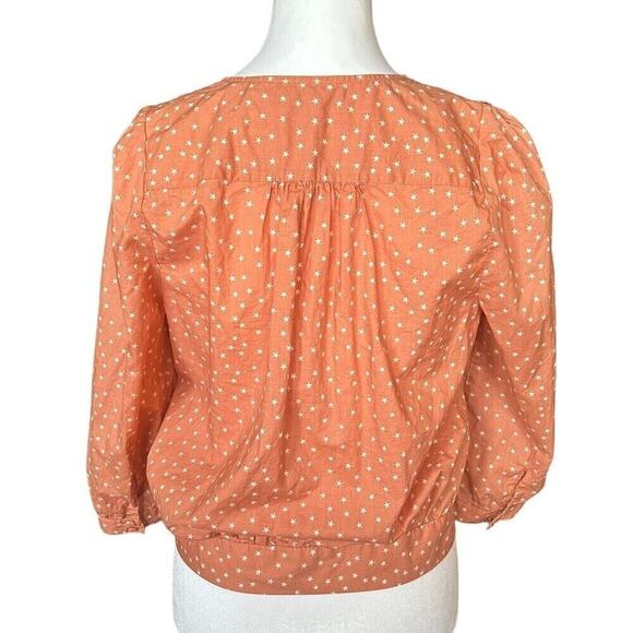 Madewell Wrap Top Womens Size Medium Star Scatter Puff Sleeve V Neck #G1261 - Picture 3 of 6